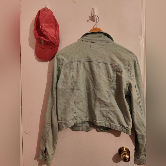 Mint Green Cropped Denim Jacket - Picture 2 of 3